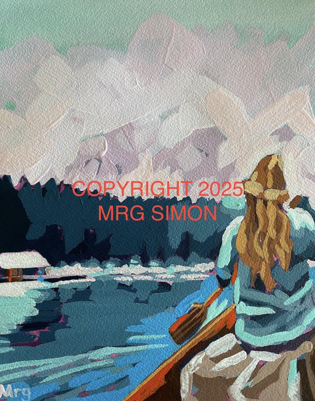 Mountain Lake Canoer acrylic painting