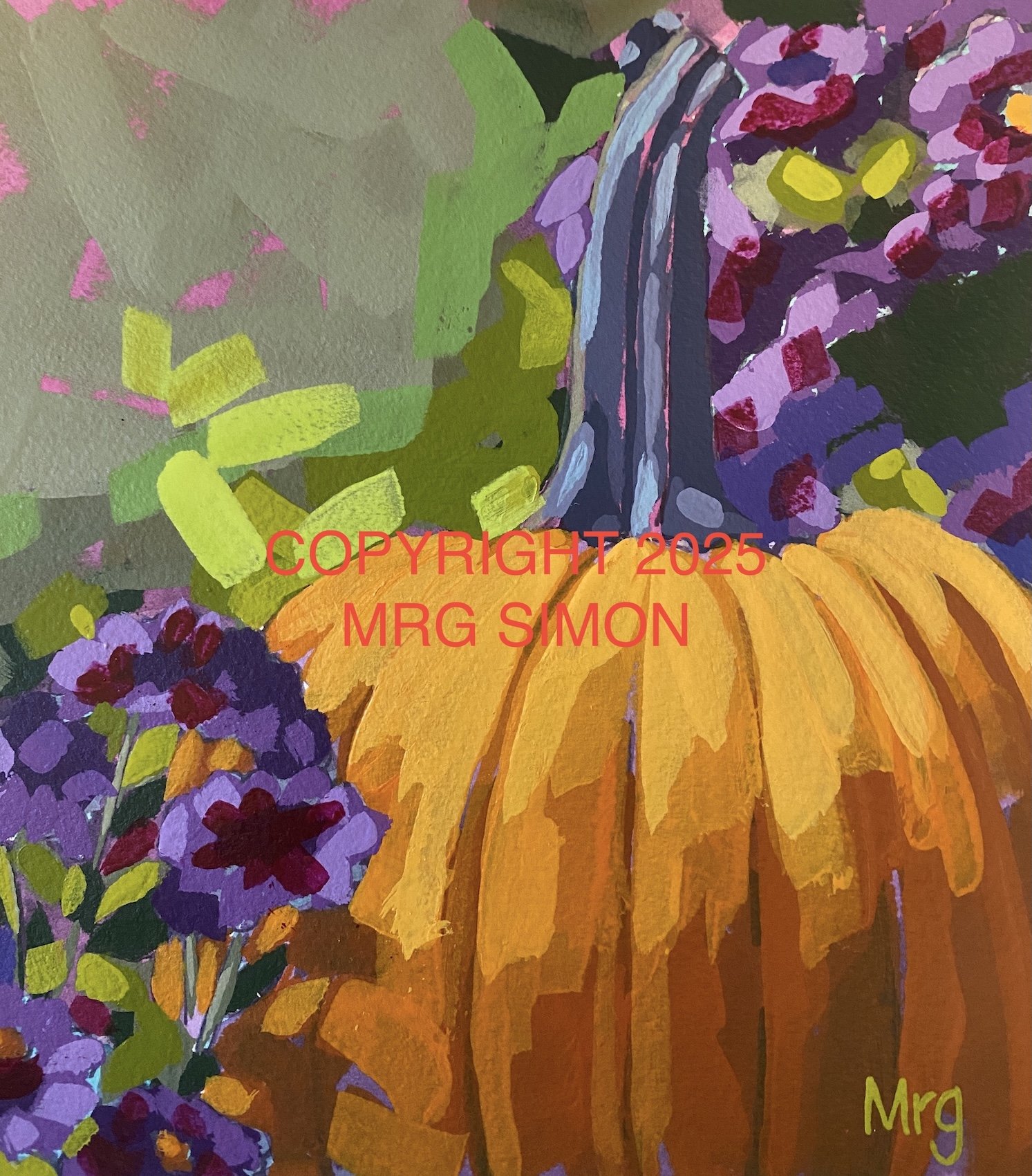 Pumpkin with Mums acrylic painting