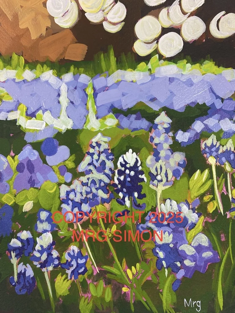 Acrylic painting of a field of Bluebonnets 8x10