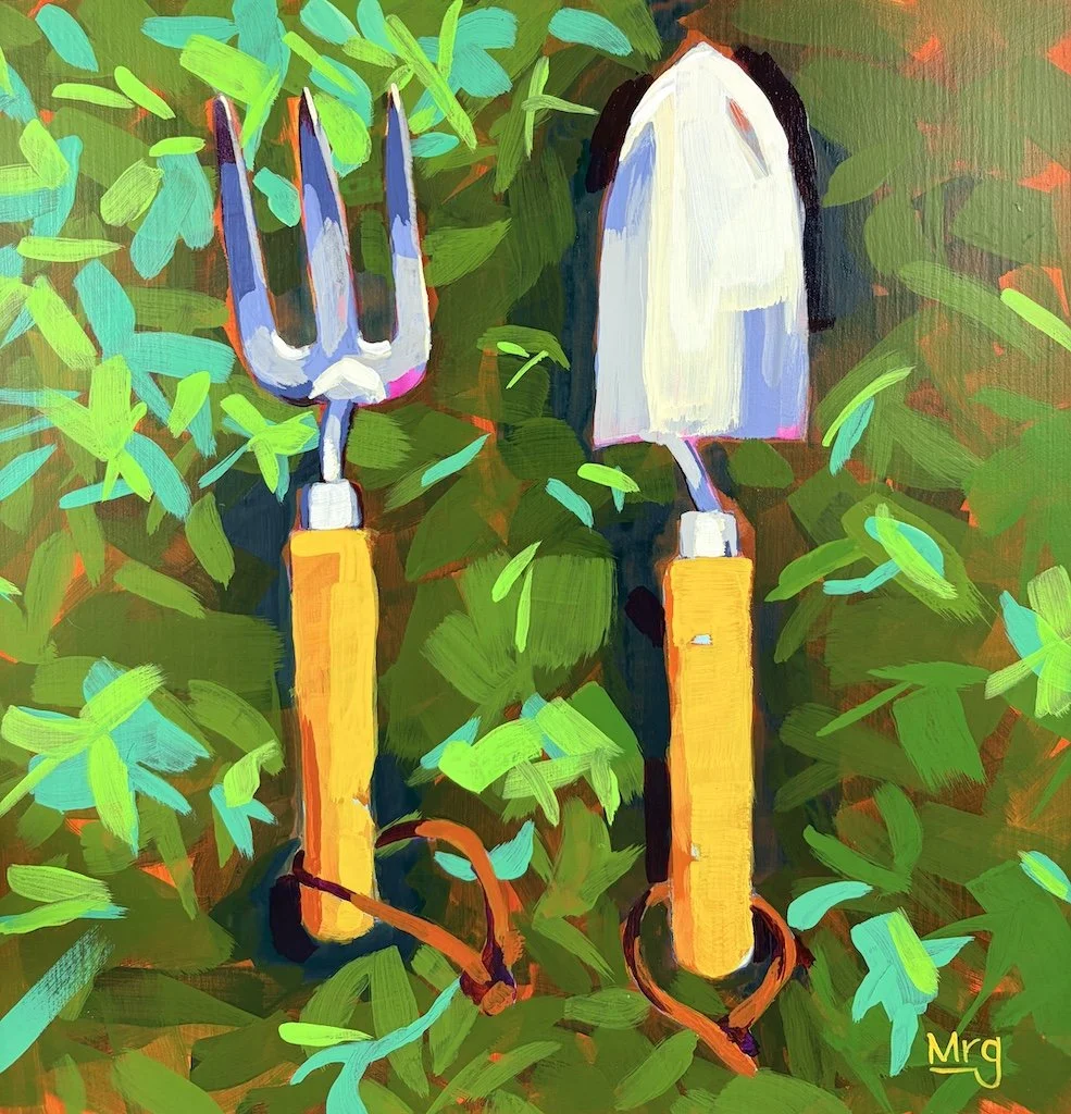 Acrylic painting Spring Garden tools 12x12