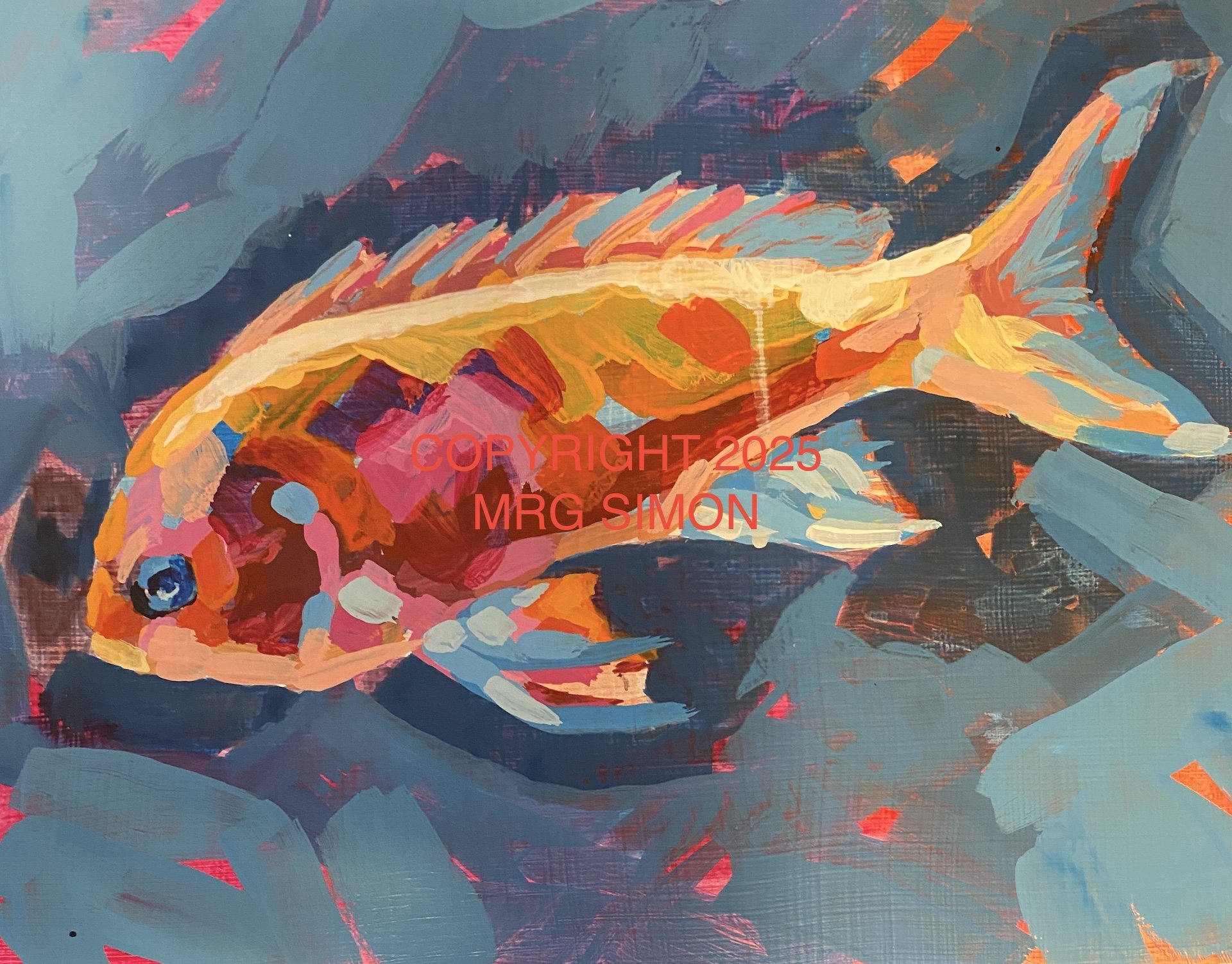Little Tropical Fish acrylic painting on WOOD CRADLE BOARD