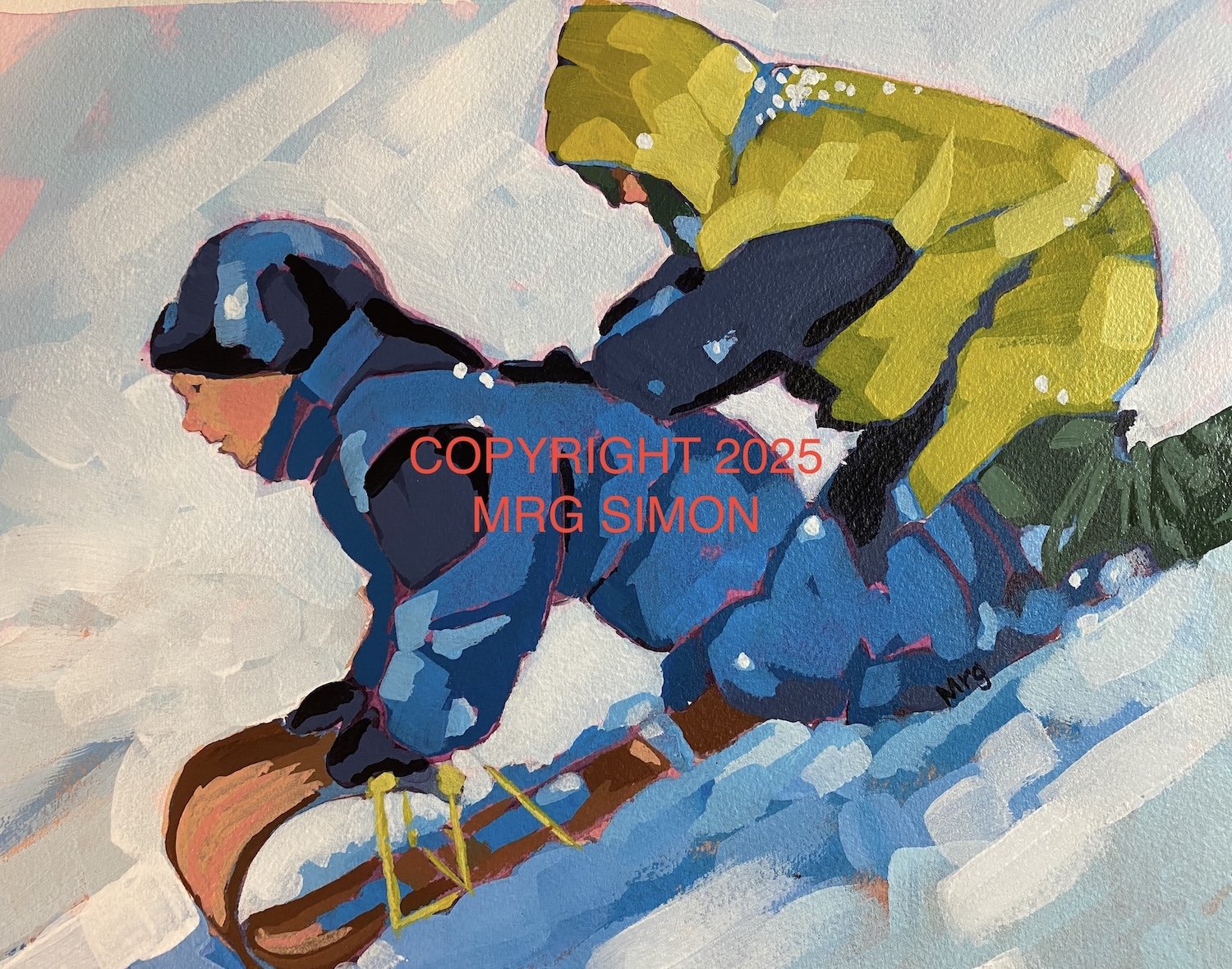Sledding Friends No.2 acrylic painting