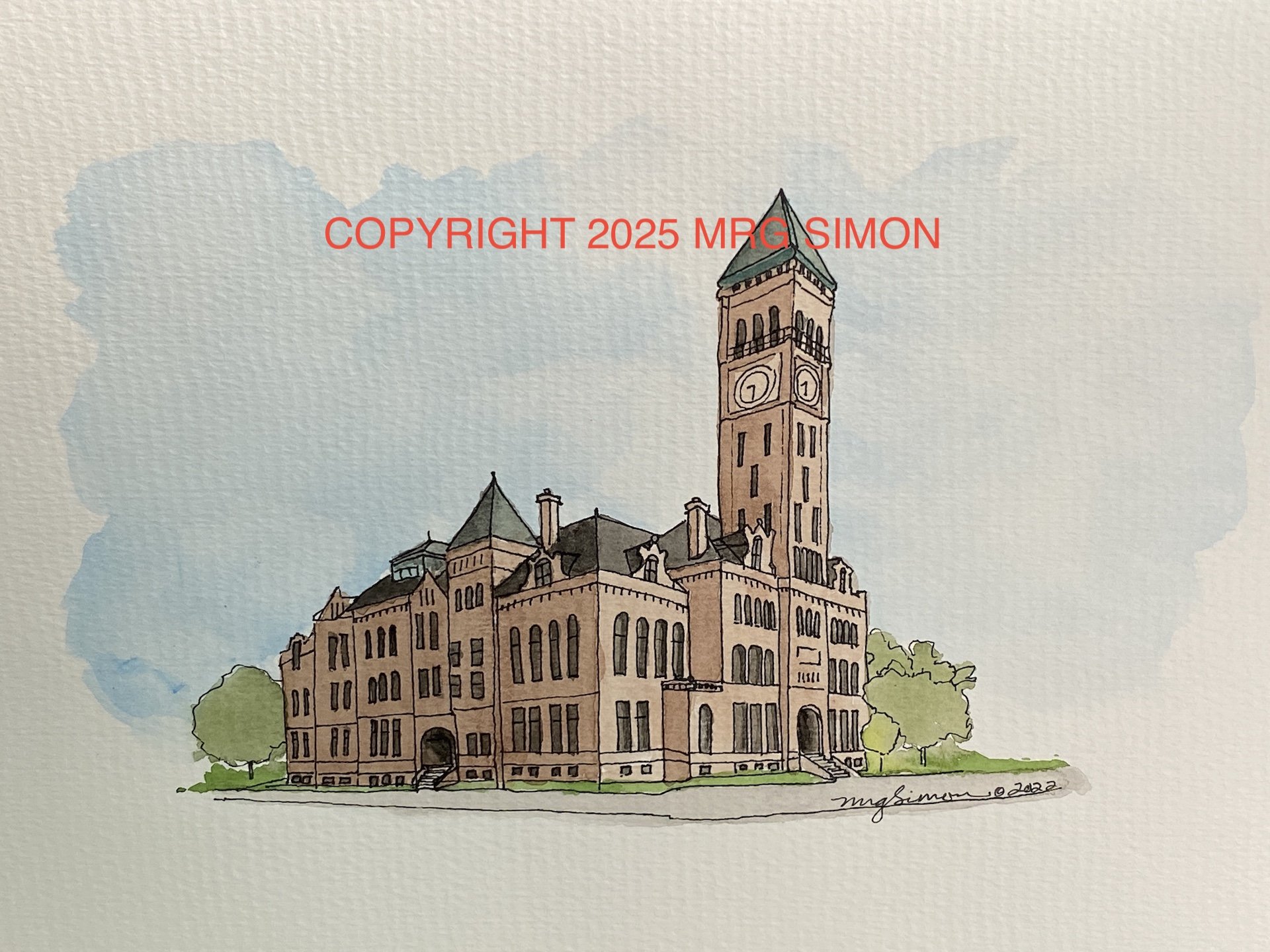 Minnehaha County (SD) Old Courthouse, Sioux Falls SD Watercolor PRINTS