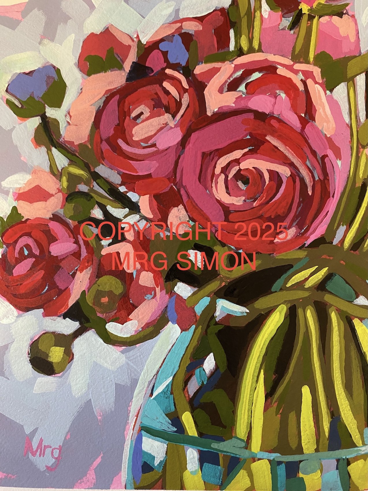 Ranunculus in Glass Vase acrylic painting