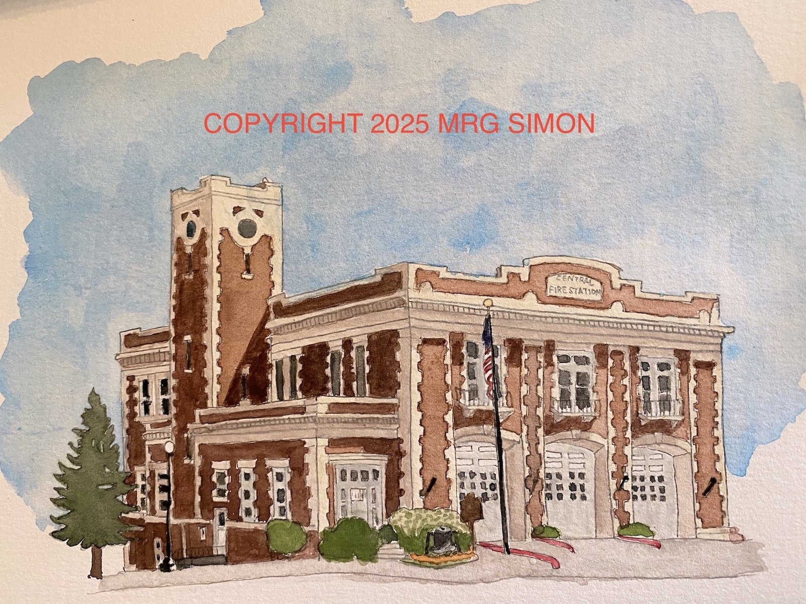 Central Fire Station Sioux Falls SD Watercolor ORIGINAL