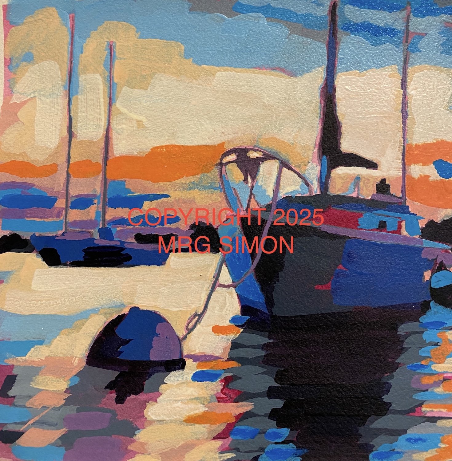 Sailboat in Harbor acrylic painting