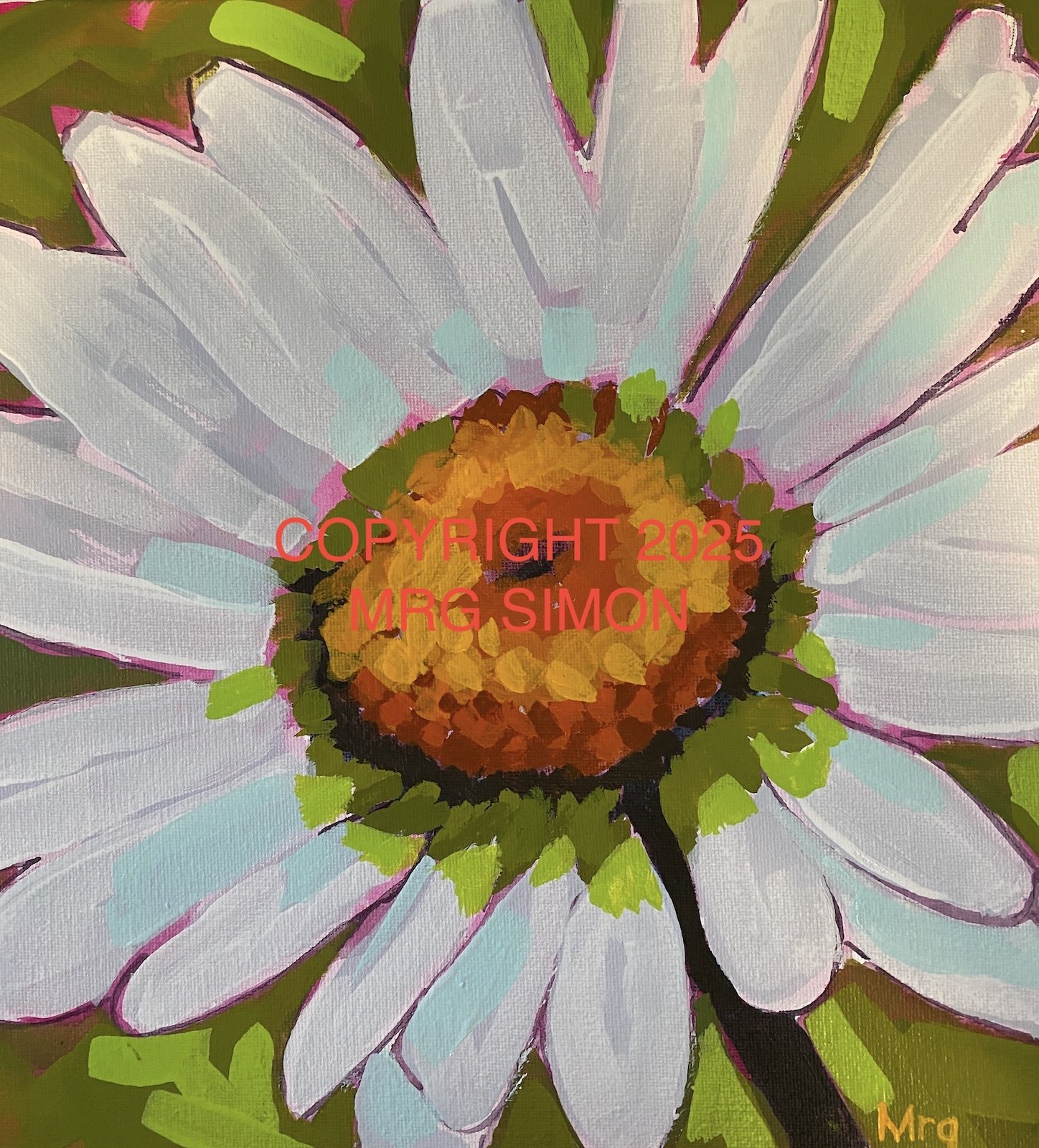 White Daisy acrylic painting on CANVAS