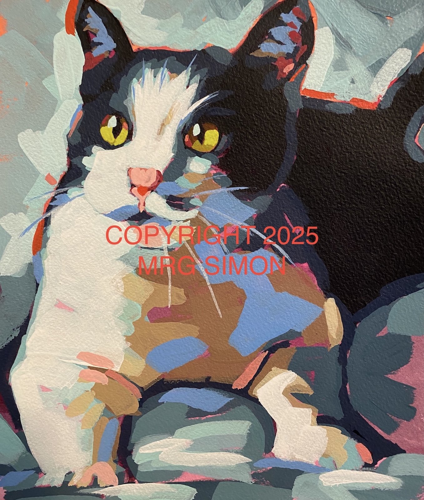 Tuxedo Cat acrylic painting