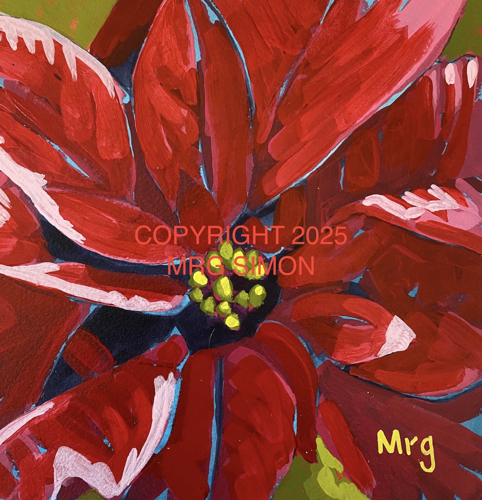Red Poinsettia acrylic painting