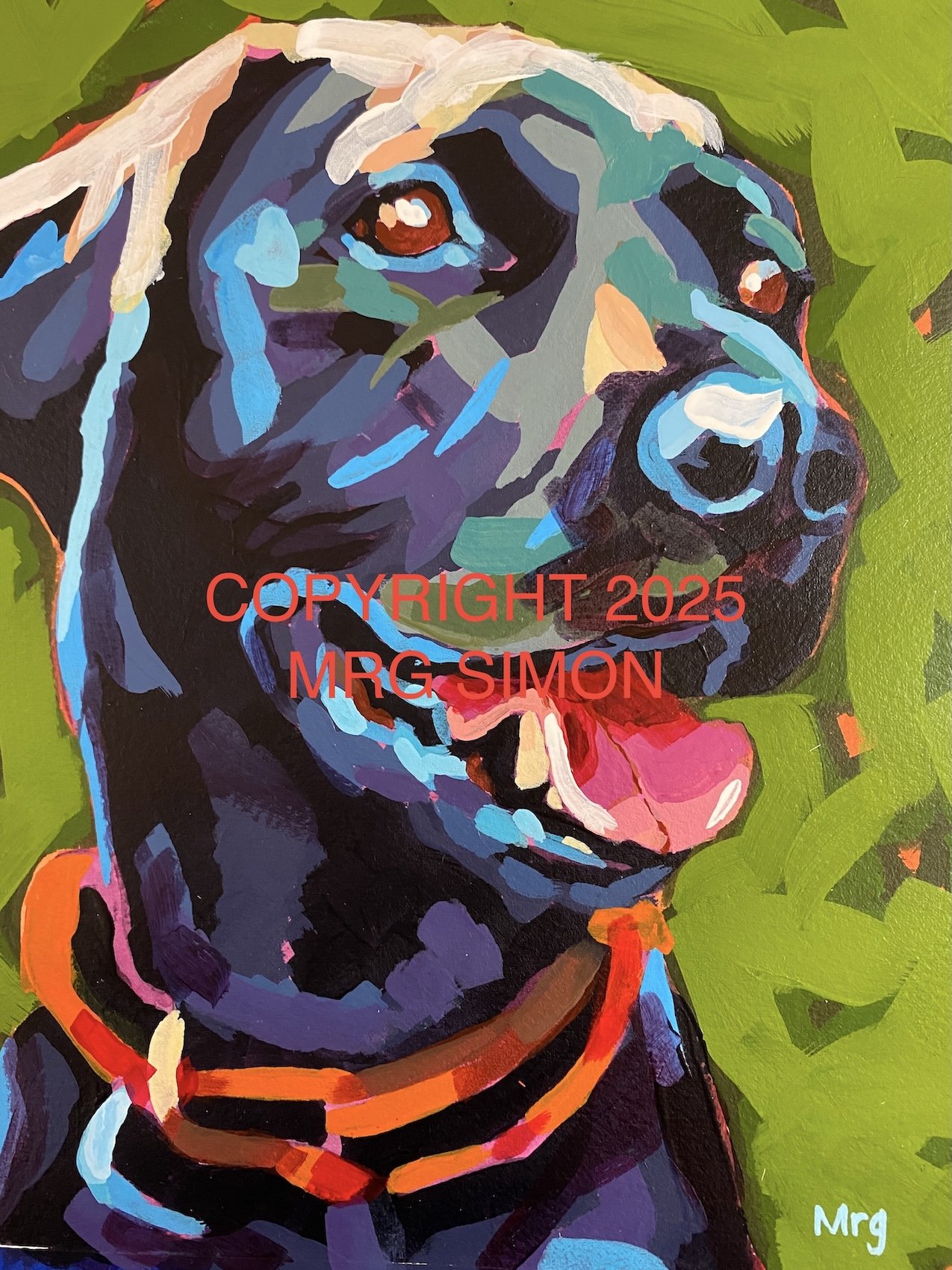 Black Lab dog acrylic painting