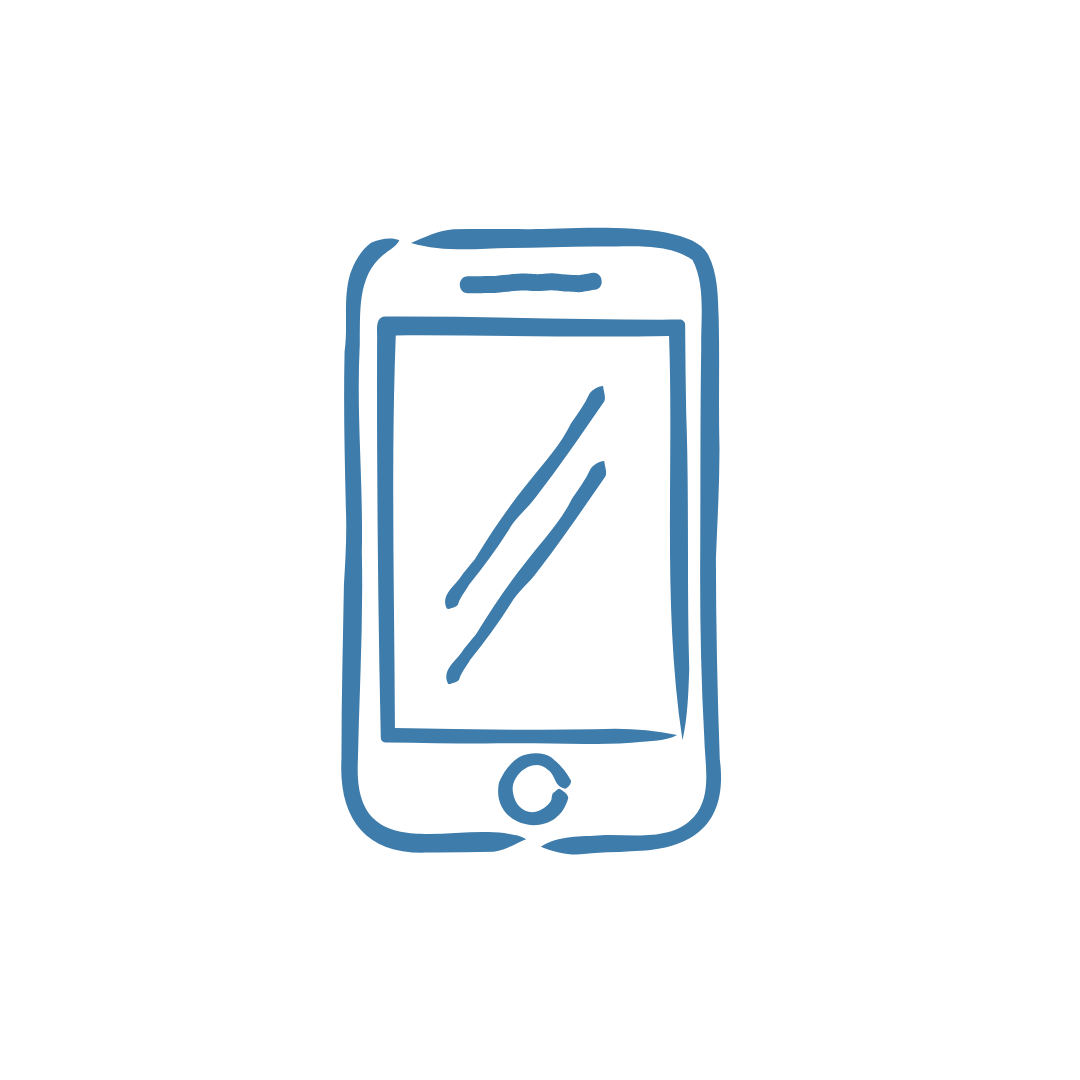 Simple blue line drawing of a smartphone with a cracked screen.