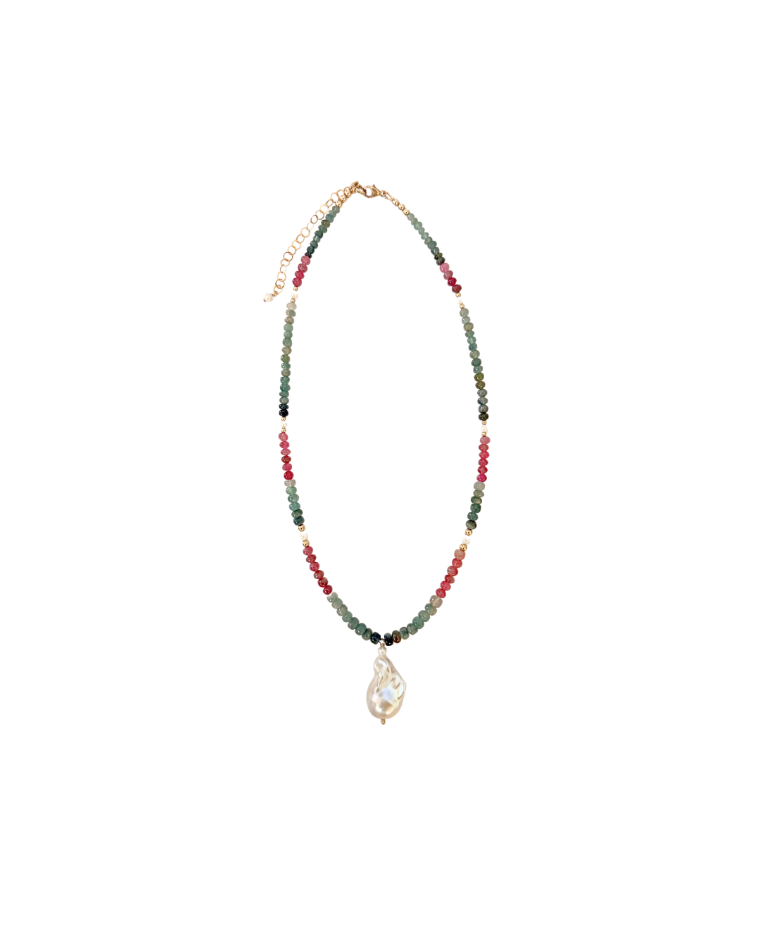 PINK + BLUE TOURMALINE AND BAROQUE PEARL NECKLACE
