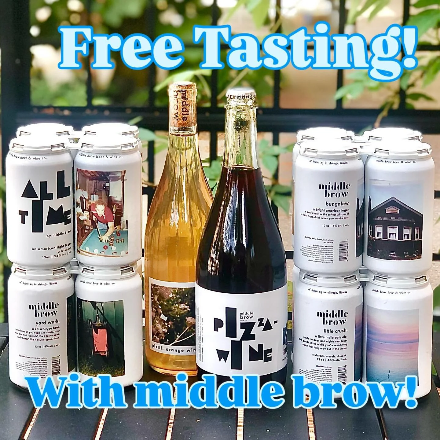 Come one come all! We have a free wine and beer tasting hosted by our friends @middle__brow ! They&rsquo;ll be here from 5:00pm to 7:00pm offering samples of the best natural wine and beer has to offer! Be there or be square.