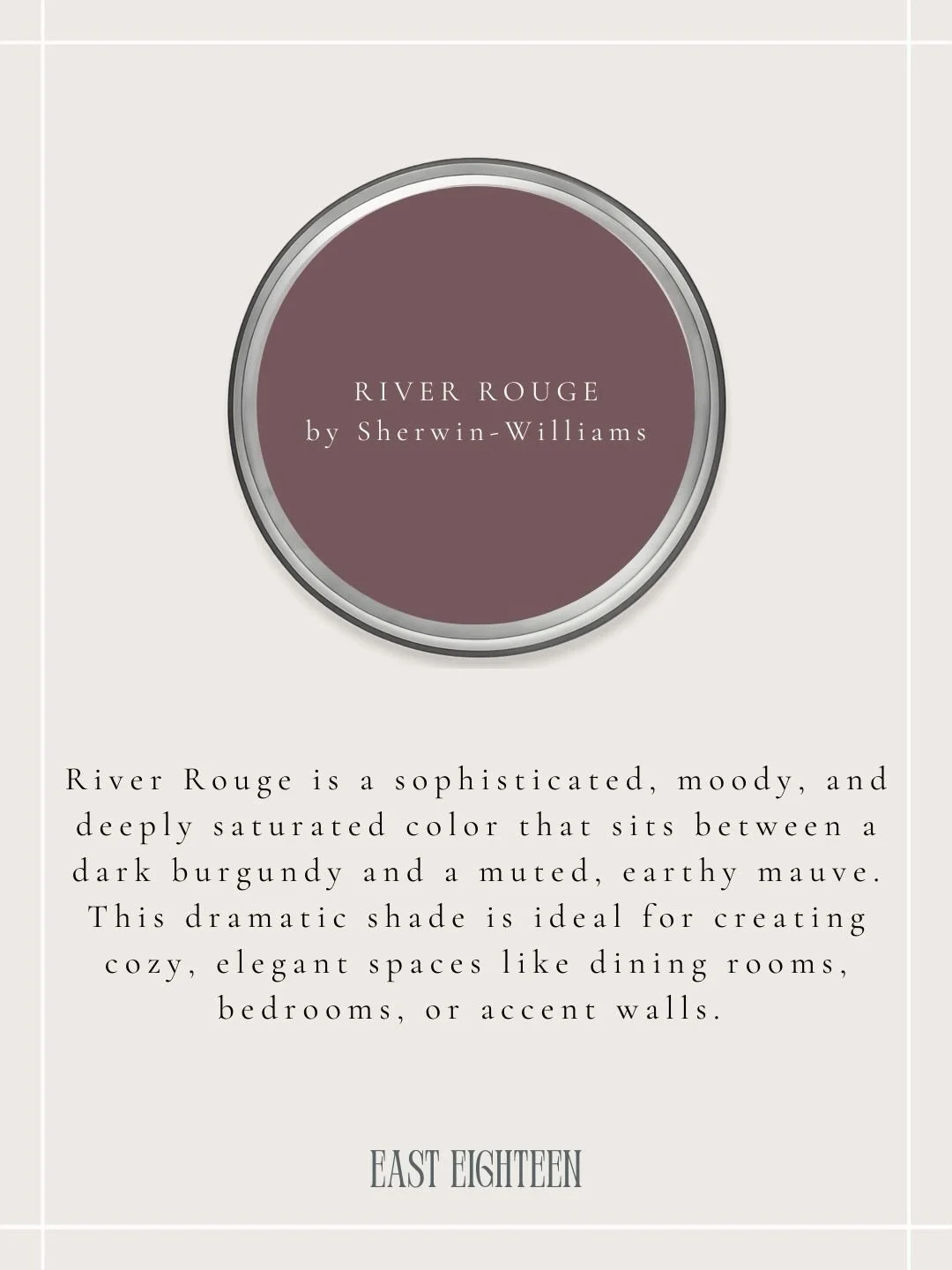 We truly can&rsquo;t take our eyes off this paint color.

River Rouge by @sherwinwilliams 

If you&rsquo;ve been searching for the perfect moody shade, this is it. It&rsquo;s an earthy, deep mauve that makes a statement without overwhelming the space