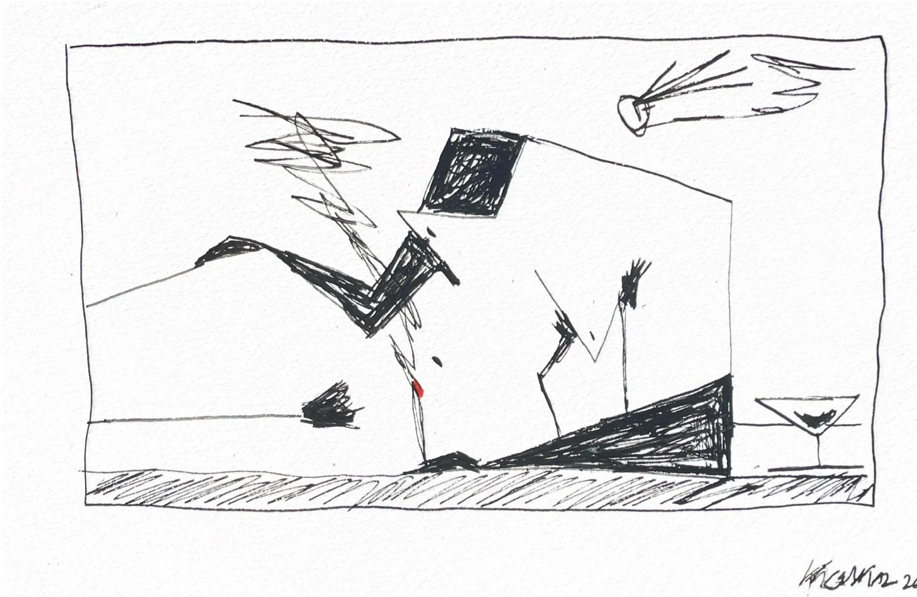 The Night Before the Morning After, 8.5 x 5.5 in, Acrylic marker on watercolor paper, $400