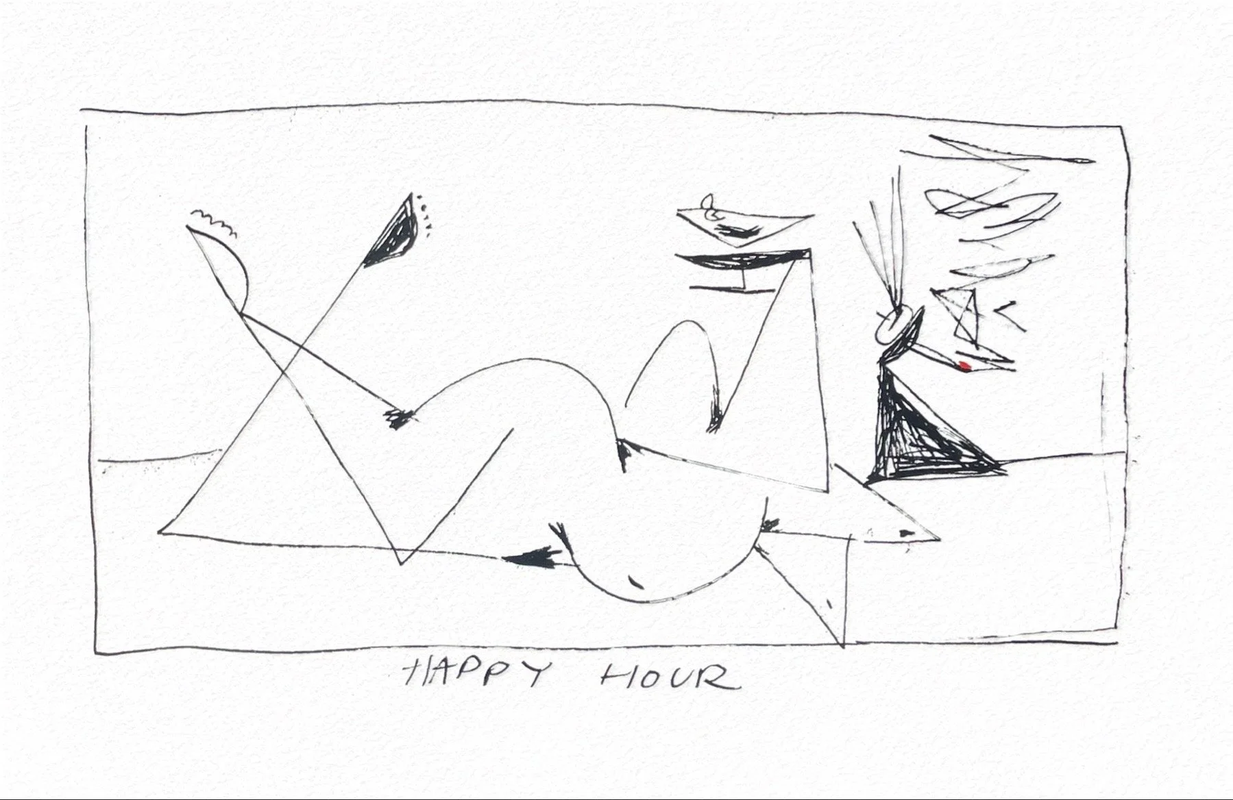 Happy Hour, 8.5 x 5.5 in, Acrylic marker on watercolor paper, $400