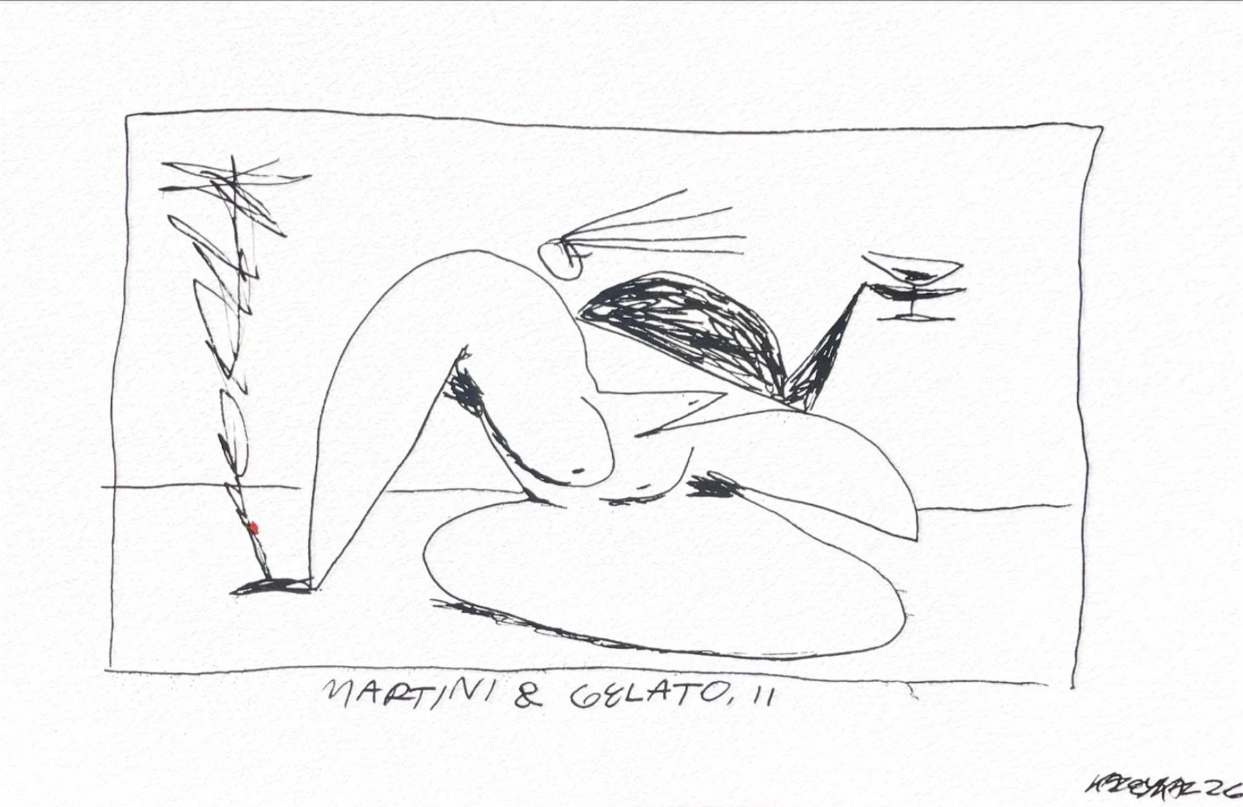 Martini & Gelato, II, 8.5 x 5.5 in, Acrylic marker on watercolor paper, $400