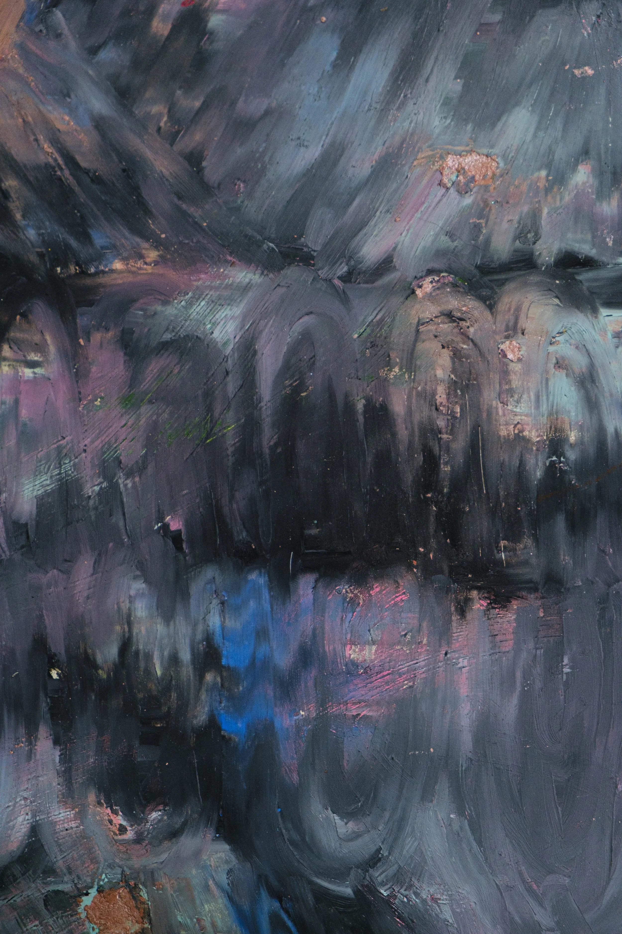 Intercession II, 2025, Oil stick on paper, mounted on linen stretched panel, 11x14 in., $800