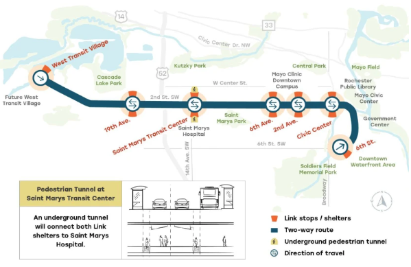 The Link BRT route in Rochester. 