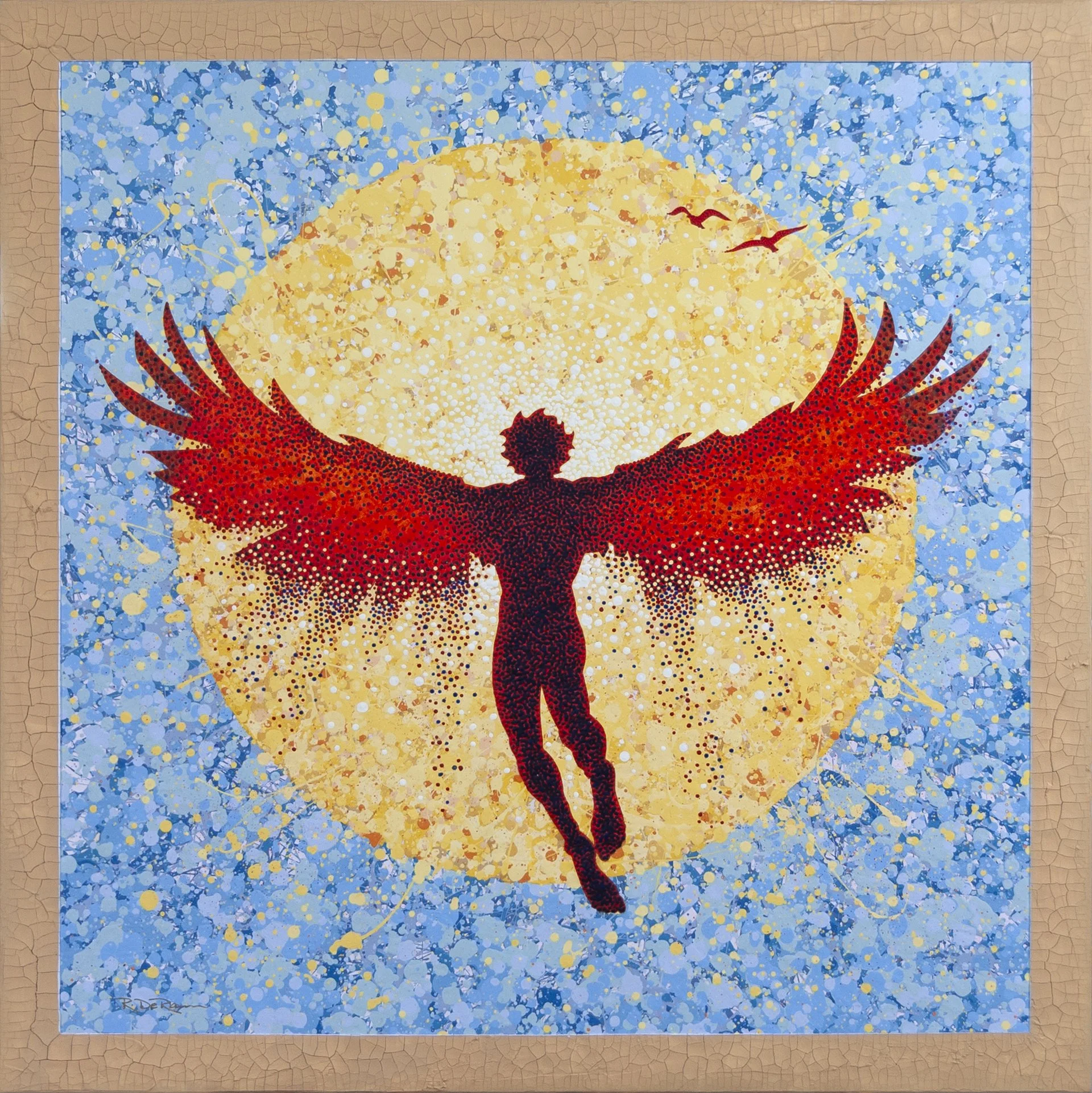 Sometimes We Fly... Sometimes We Fall - 36 x 36 Acrylic/canvas/crackle border 