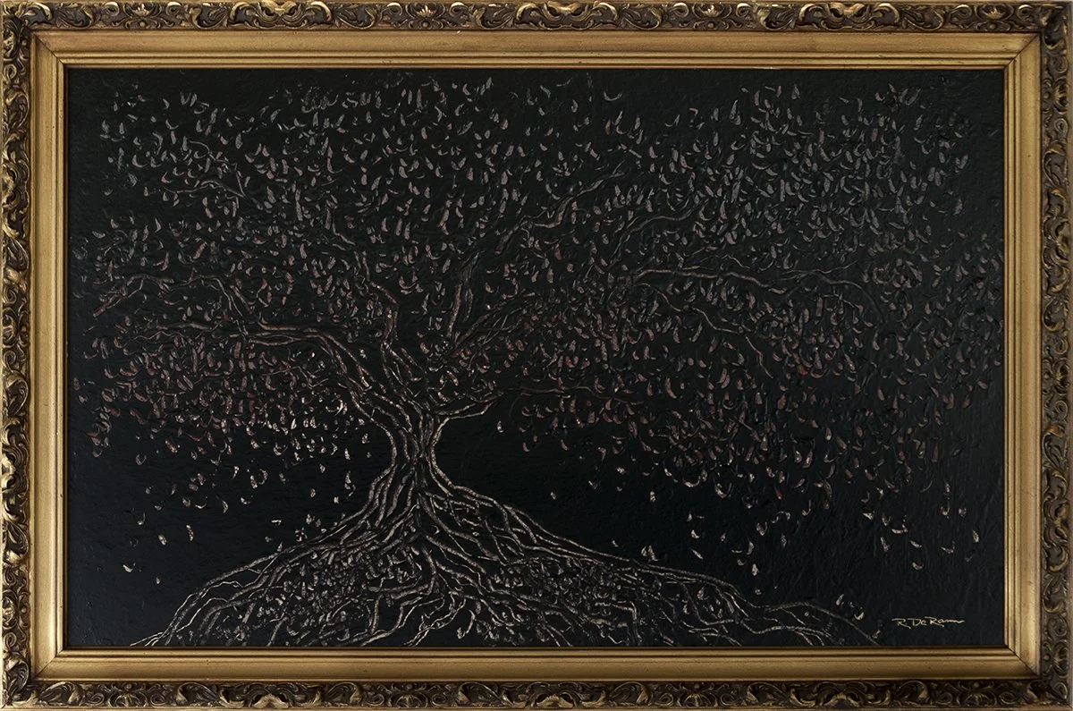 Night Fall - 20 x 32
Acrylic on hardboard/sgraffito technique/vintage Frame
