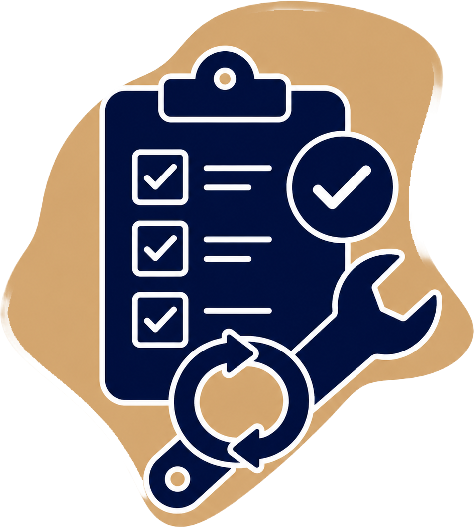 Preventative electrical maintenance checklist icon with wrench and checkmarks