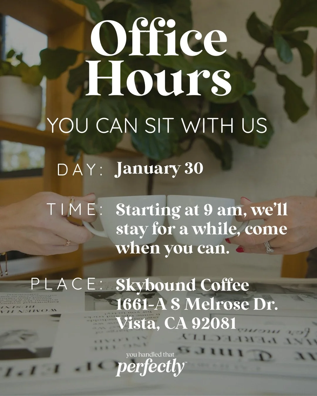TOMORROW! ☕️🤍
We&rsquo;re hosting *You Can Sit With Us* office hours at a local coffee shop - because especially right now, we need community.

If you&rsquo;re looking for a space to work alongside others, body double, vent a little, or just enjoy a