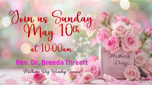 Invitation to join a church service  every Sunday at 10:00 AM.
