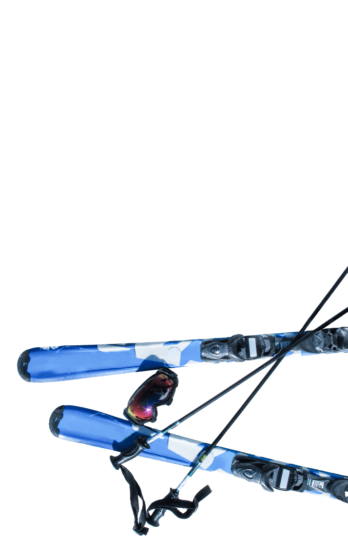 skis with googles and poles