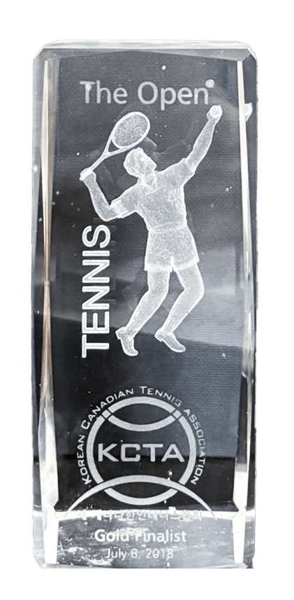 glass tennis trophy