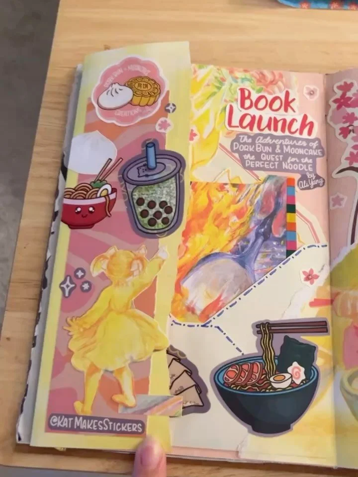 a lil @ali.yang.author appreciation post bc her debut children&rsquo;s book launches THIS WEEKEND! 

She sent me some misprints and marketing materials so of course I had to do a junk journal spread. I especially enjoyed working with these increeeedi