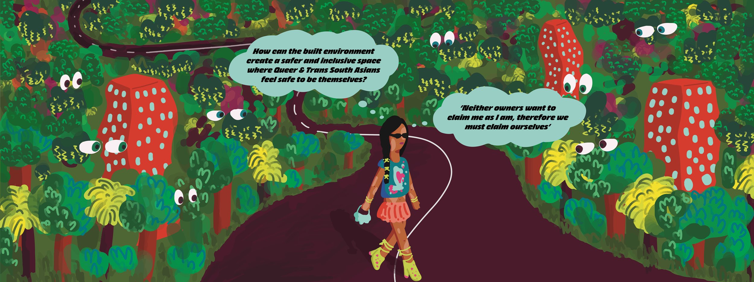 Being Queer and South Asian
Artist: Sarith Ratnayake
Societally and in the city, it's challenging to exist as we are - especially when we're constantly being perceived by those around us. We can't and don't want to separate the parts of ourselves