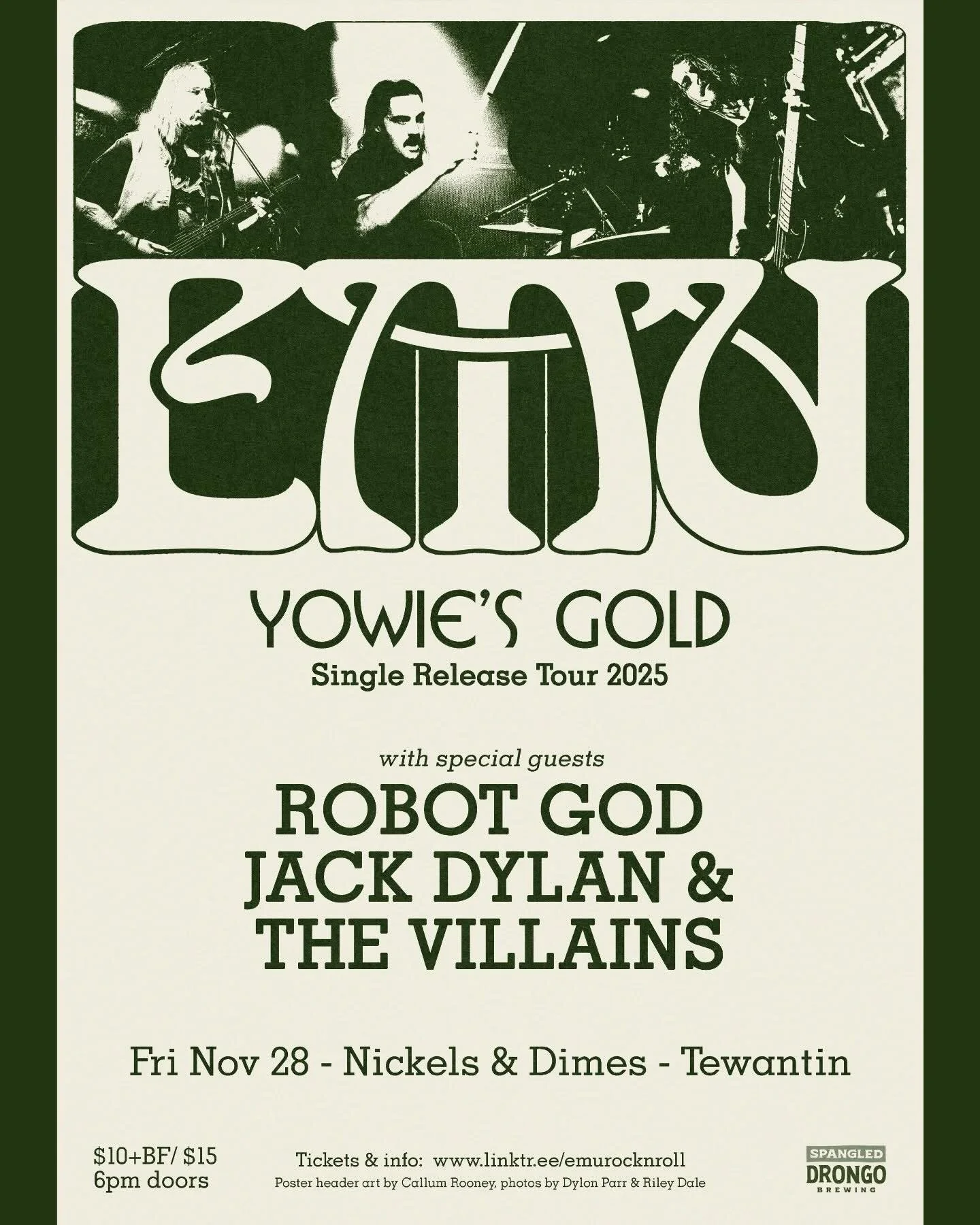 ⚡️LIVE AT N&amp;D - FRIDAY NOV 28 ⚡️
Sunshine Coast riff-lords EMU are rolling into Nickels &amp; Dimes to unleash their snarling new single &ldquo;Yowies Gold&rdquo; - fresh off their east-coast tour and loud enough to wake the actual Yowies. Expect