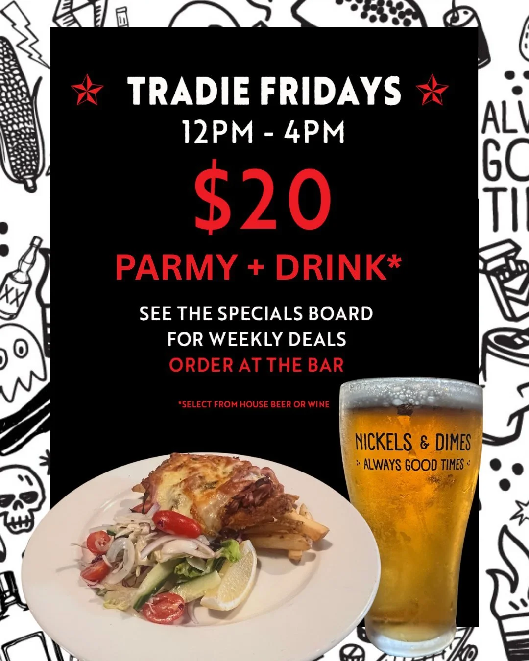 Tradie Fridays, this week&rsquo;s weapon of choice &rarr; The Parmy. 🍗

$20. Comes with a house drink.
You know what to do.

#fridayfeels #noosa #noosarestaurants
