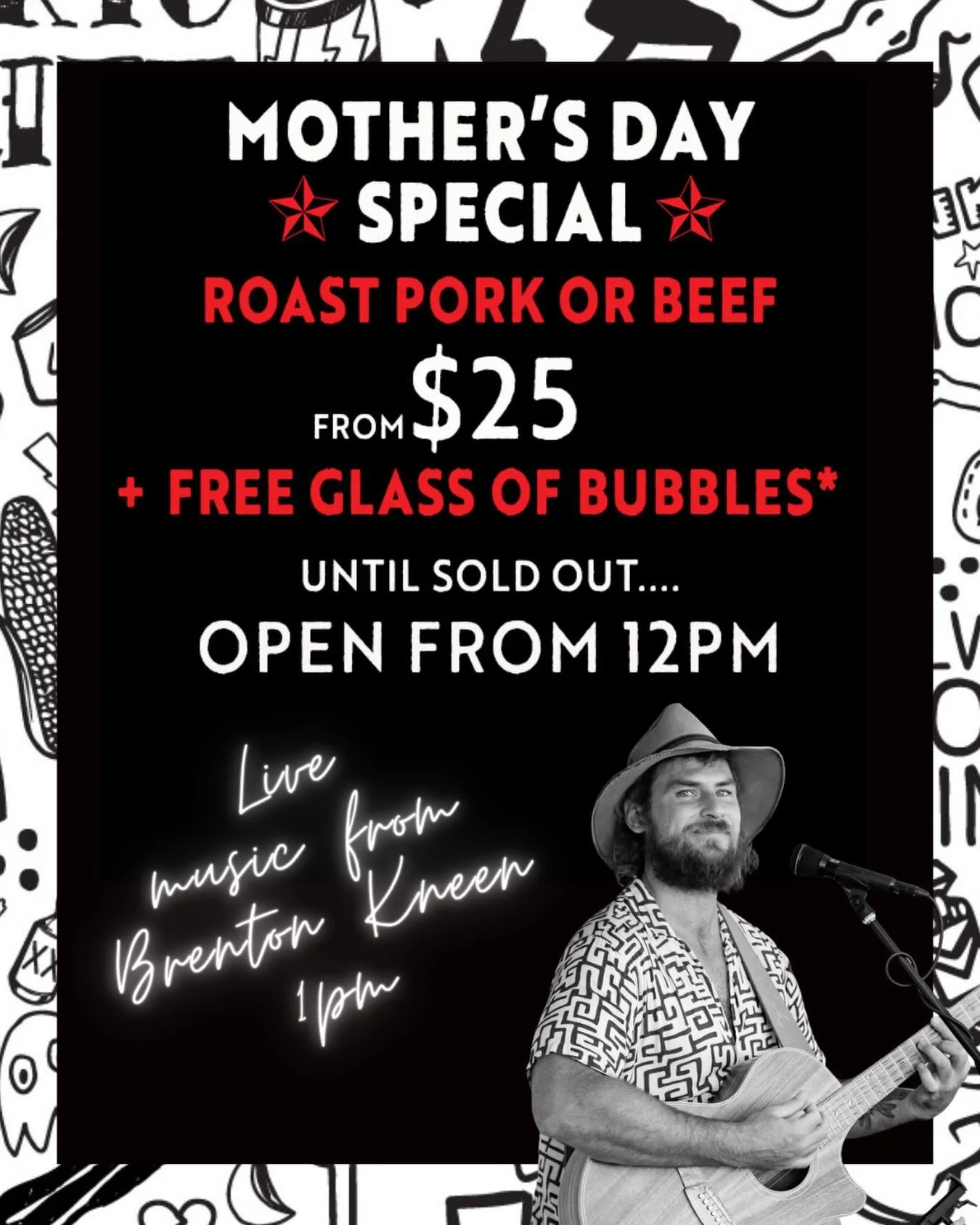 Mum&rsquo;s off duty. We repeat&hellip; Mum is OFF duty. 🍾

This Sunday May 10th, we&rsquo;re doing Mother&rsquo;s Day the right way - no dishes, no stress, just a proper roast and a cheeky glass of bubbles on us.

Roast pork or beef from $25
🥂 Fre