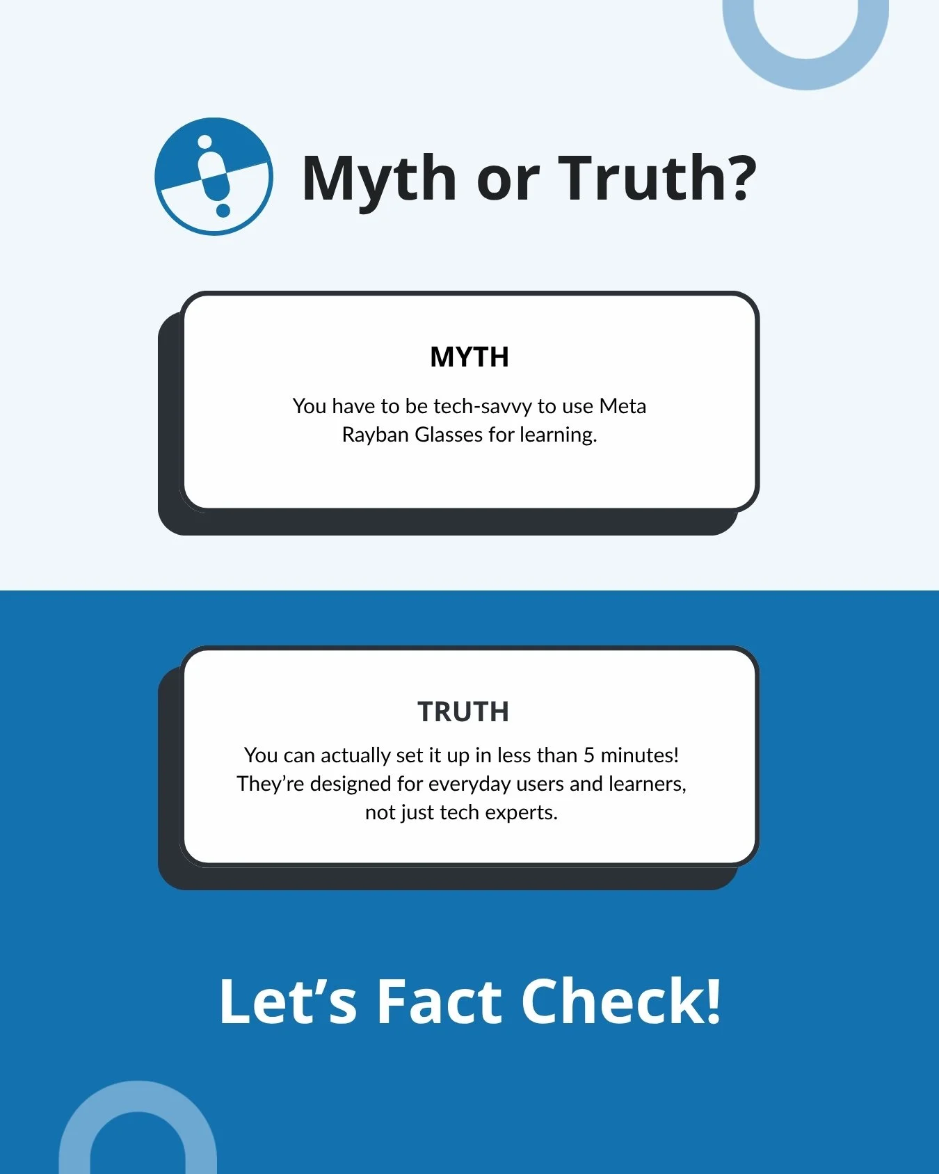 Myth? Debunked. Truth? Uncovered.

Join us in making the most of Ray-Ban Meta Smart Glasses 👓

Learn smarter, stay connected, and get expert support wherever you are.

Questions? Our inbox is open. 

#MetaRayBan #SmartGlasses #TechMyths #TechMadeEas