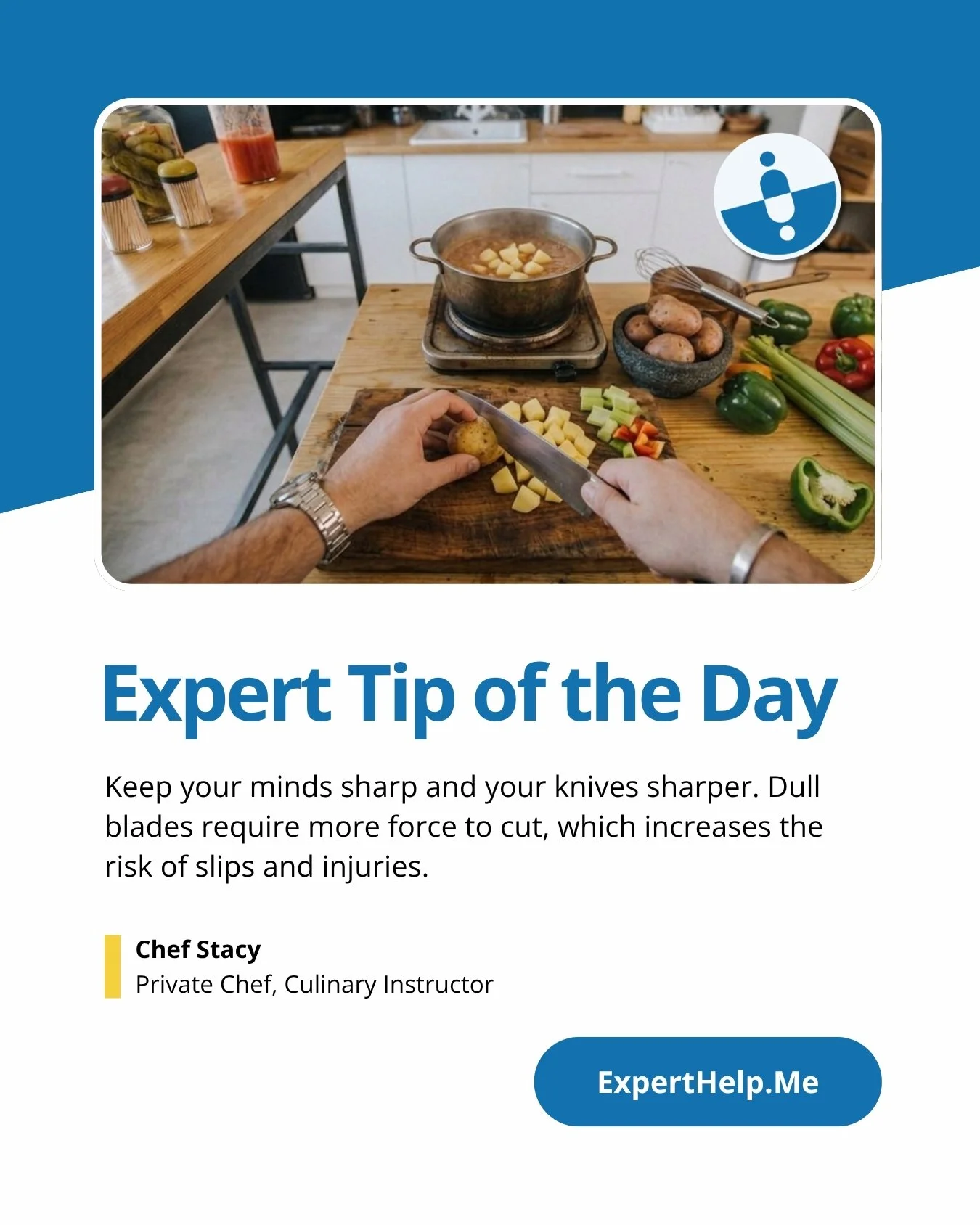 Yes, Chef!!

Safety in the kitchen and efficiency go hand in hand. This means sharp knives means less force, more control, and a lower risk of injury while prepping food.

You can learn more helpful tips like this by joining us!

#ExpertHelpMe # #Tec