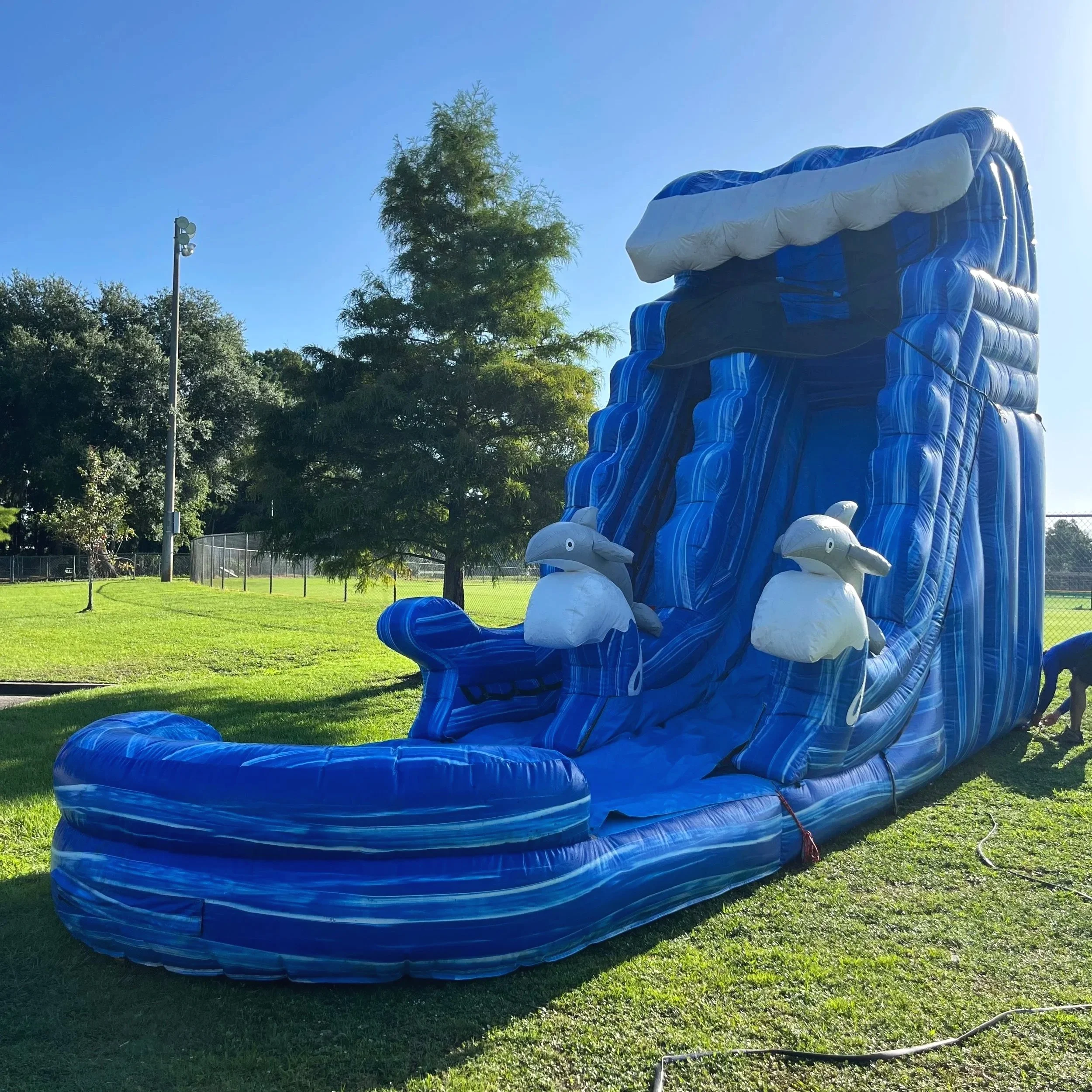 Large inflatable Big Flipper waterslide rental used for family events and celebrations in Brunswick GA.