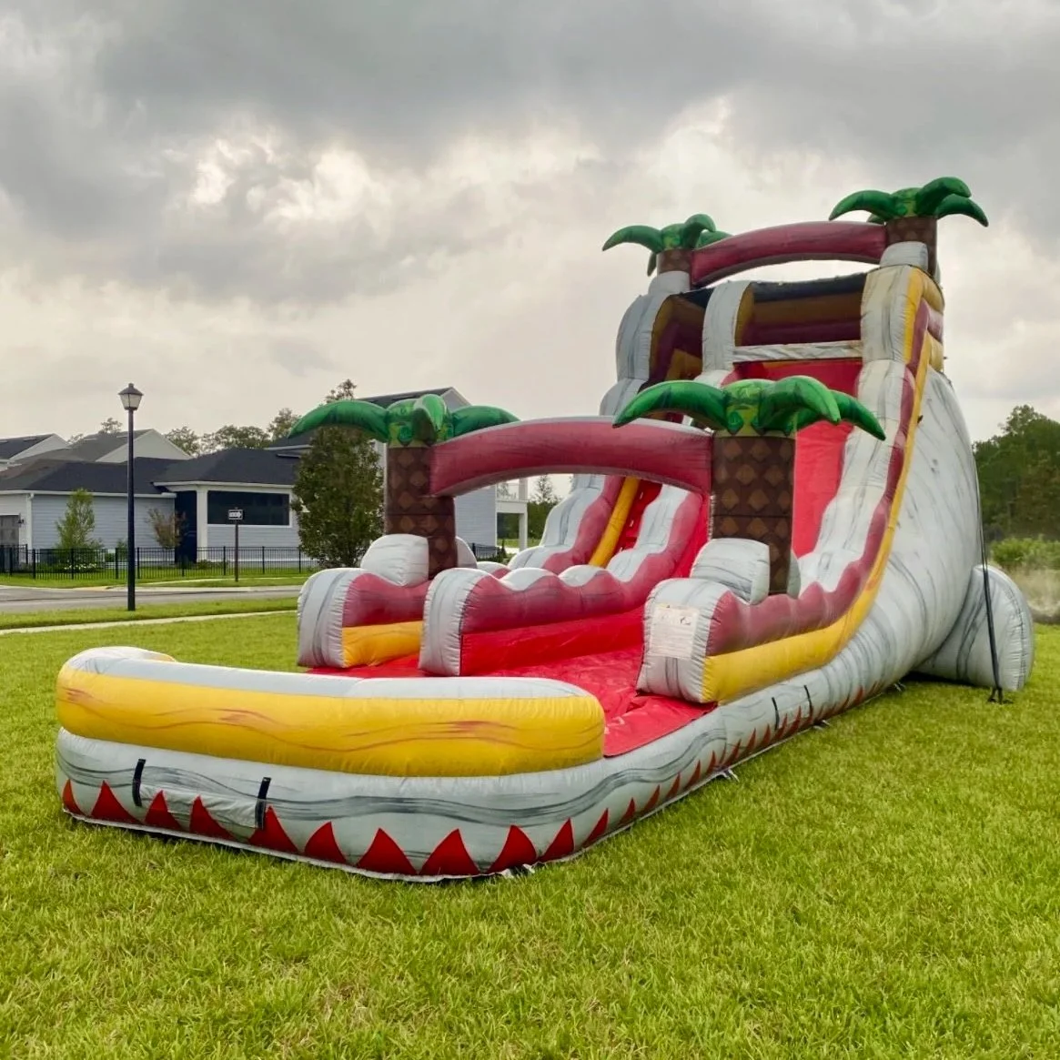 Fire & Ice 18-ft inflatable water slide rental in Brunswick GA featuring bold red and blue colors and a fast splash landing.