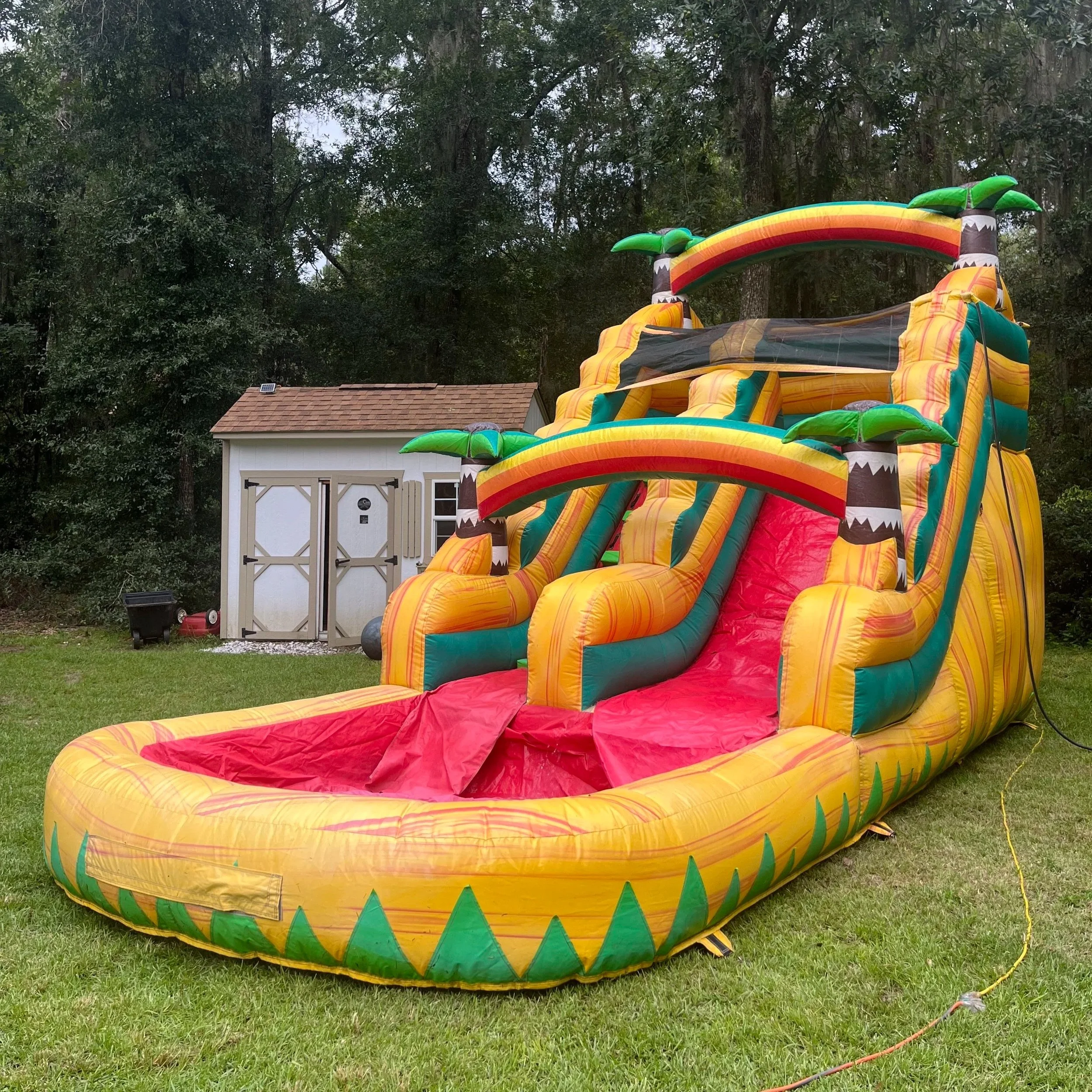Sunshine Falls inflatable waterslide rental ideal for birthday parties, BBQs, and weekend celebrations.