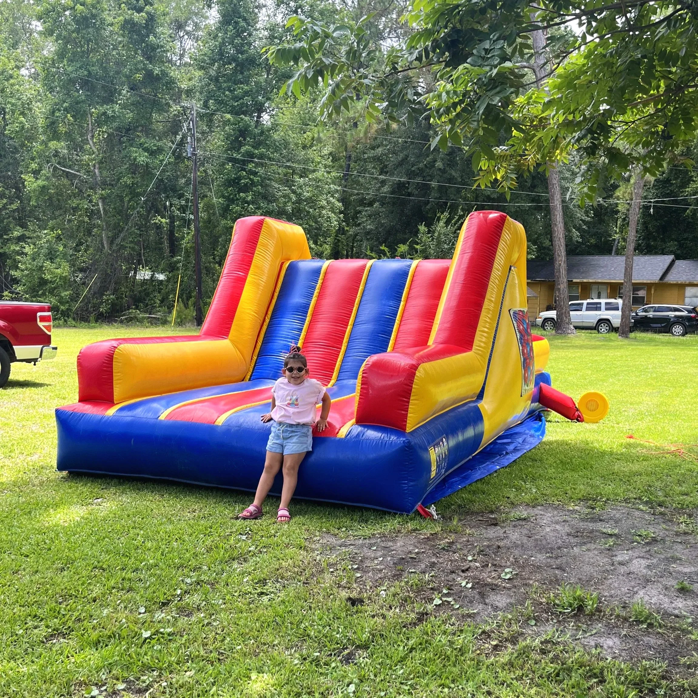 Mini racing obstacle course inflatable set up indoors, ideal for small spaces, gyms, and indoor events in Coastal Georgia.