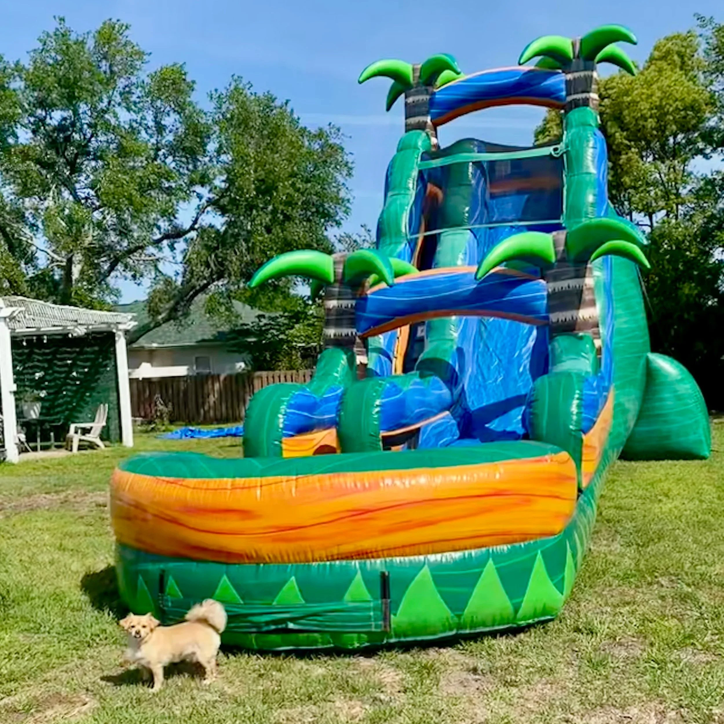 Large 22-foot inflatable water slide rental with splash landing, perfect for kids, teens, and adults in Brunswick GA.