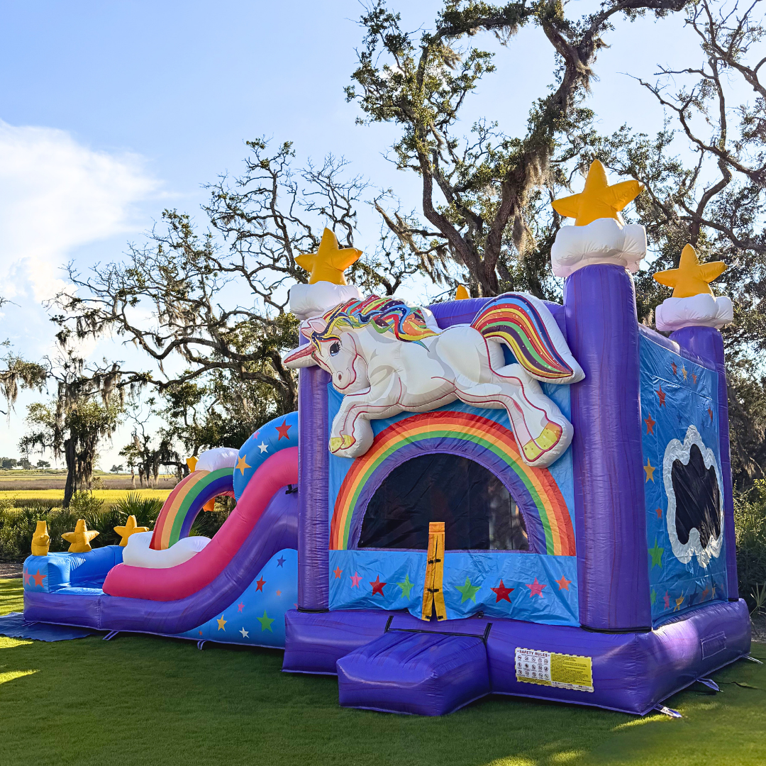 Unicorn Dual Lane Bounce House Slide Combo