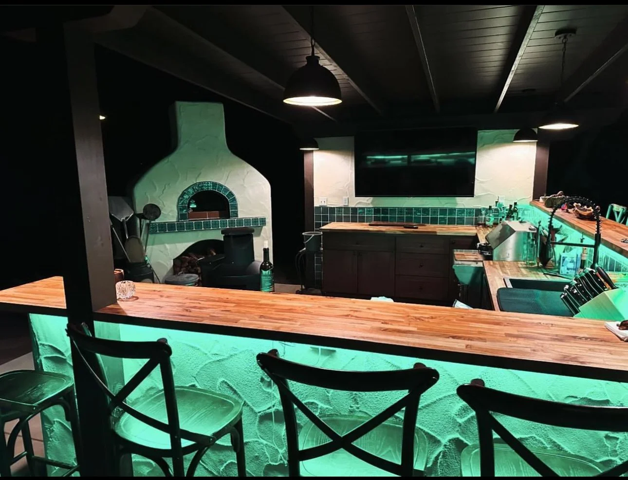 Under bar green ambient lighting 