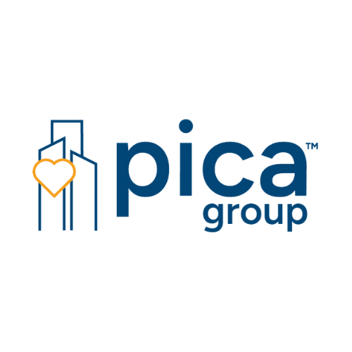Logo of Pica Group featuring a stylized house with a heart inside and the company name in blue text.