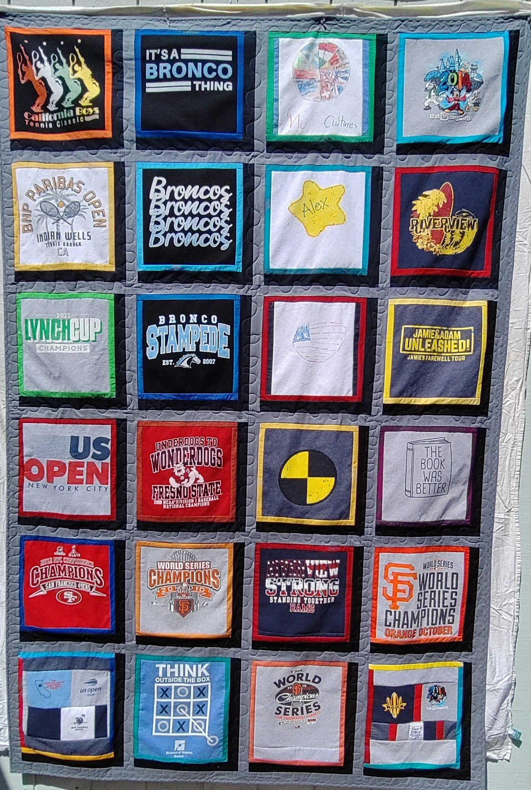 Completed t-shirt quilt for recent HS grad