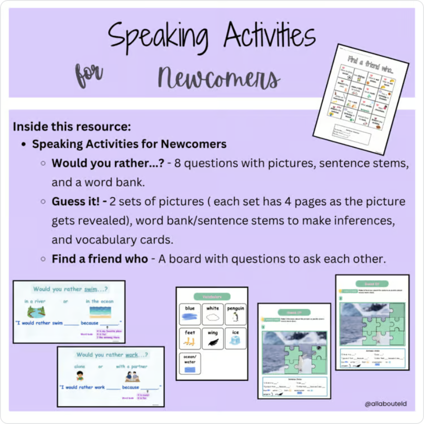 Speaking Activities for Newcomers