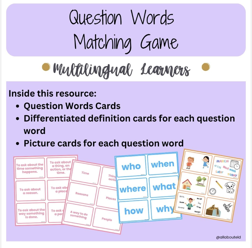 Question Words Matching Game