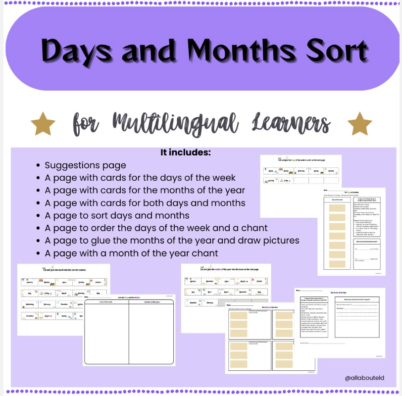 Days and Months Sort and Activities