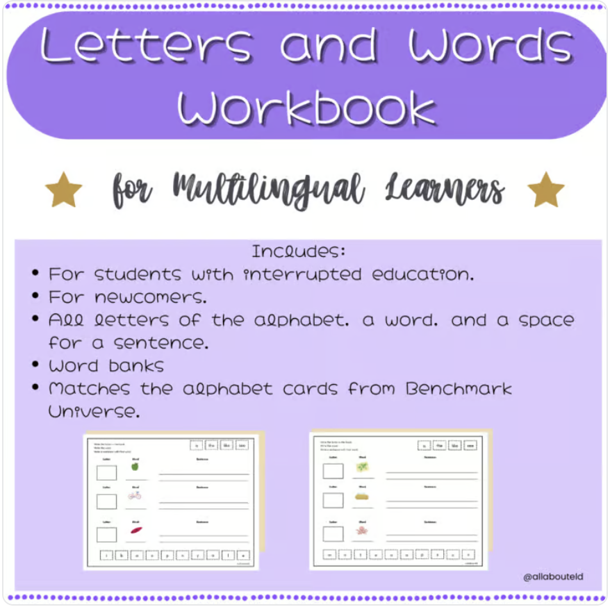 Letters and Words Workbook for Newcomers